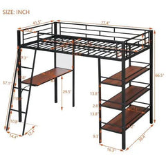 Bellemave® Twin Size Metal Loft Bed with 3 Layers of Shelves and Desk - Bellemave