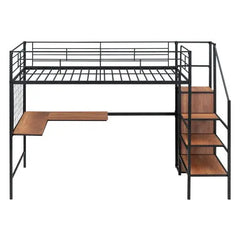 Bellemave Twin Size Metal Loft Bed with Desk and Metal Grid - Bellemave