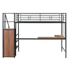 Bellemave Twin Size Metal Loft Bed with Desk and Metal Grid - Bellemave