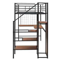 Bellemave Twin Size Metal Loft Bed with Desk and Metal Grid - Bellemave