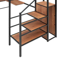 Bellemave Twin Size Metal Loft Bed with Desk and Metal Grid - Bellemave