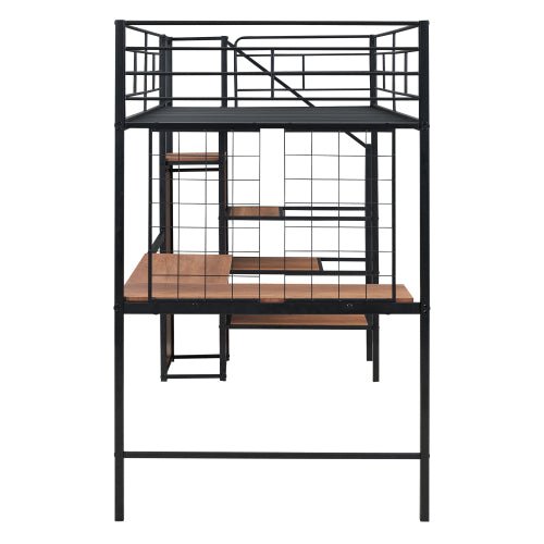 Bellemave Twin Size Metal Loft Bed with Desk and Metal Grid - Bellemave