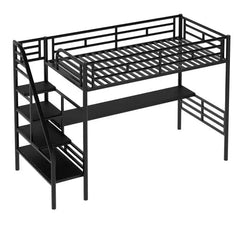 Bellemave® Twin Size Metal Loft Bed with Desk and Stairs - Bellemave