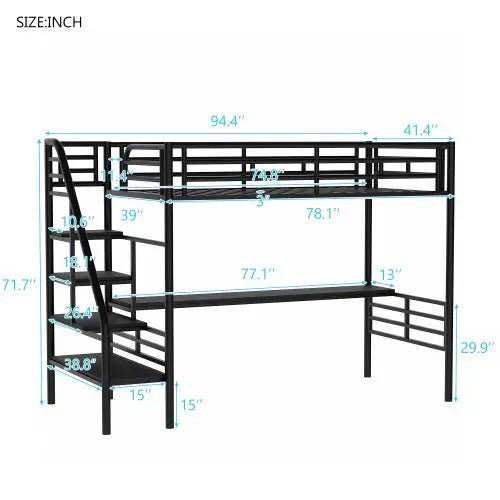 Bellemave® Twin Size Metal Loft Bed with Desk and Stairs - Bellemave