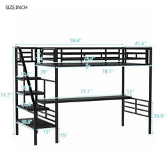 Bellemave® Twin Size Metal Loft Bed with Desk and Stairs - Bellemave