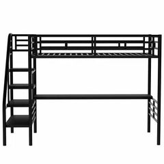 Bellemave® Twin Size Metal Loft Bed with Desk and Stairs - Bellemave