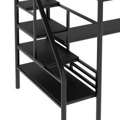 Bellemave® Twin Size Metal Loft Bed with Desk and Stairs - Bellemave
