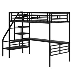Bellemave® Twin Size Metal Loft Bed with Desk and Stairs - Bellemave