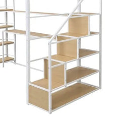 Bellemave® Twin Size Metal Loft Bed with Staircase, Built - in Desk and Storage Shelves - Bellemave