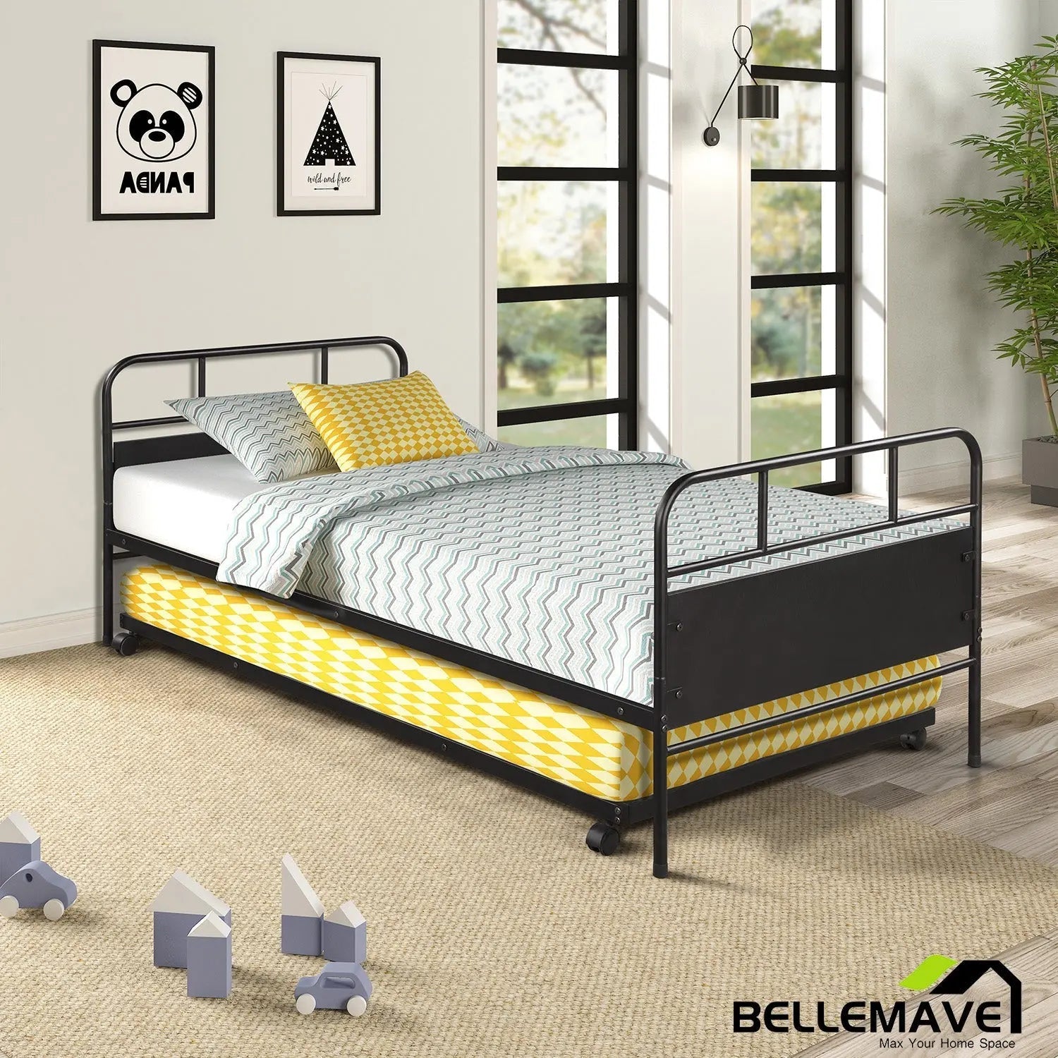 Bellemave® Twin Size Metal Platform Bed Frame with Trundle - Bellemave