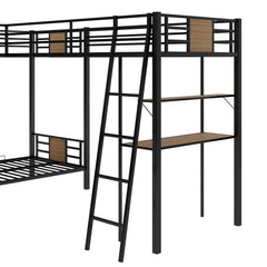 Bellemave® Twin Size Metal Triple Bunk Bed L - Shaped with Desk and Shelf - Bellemave