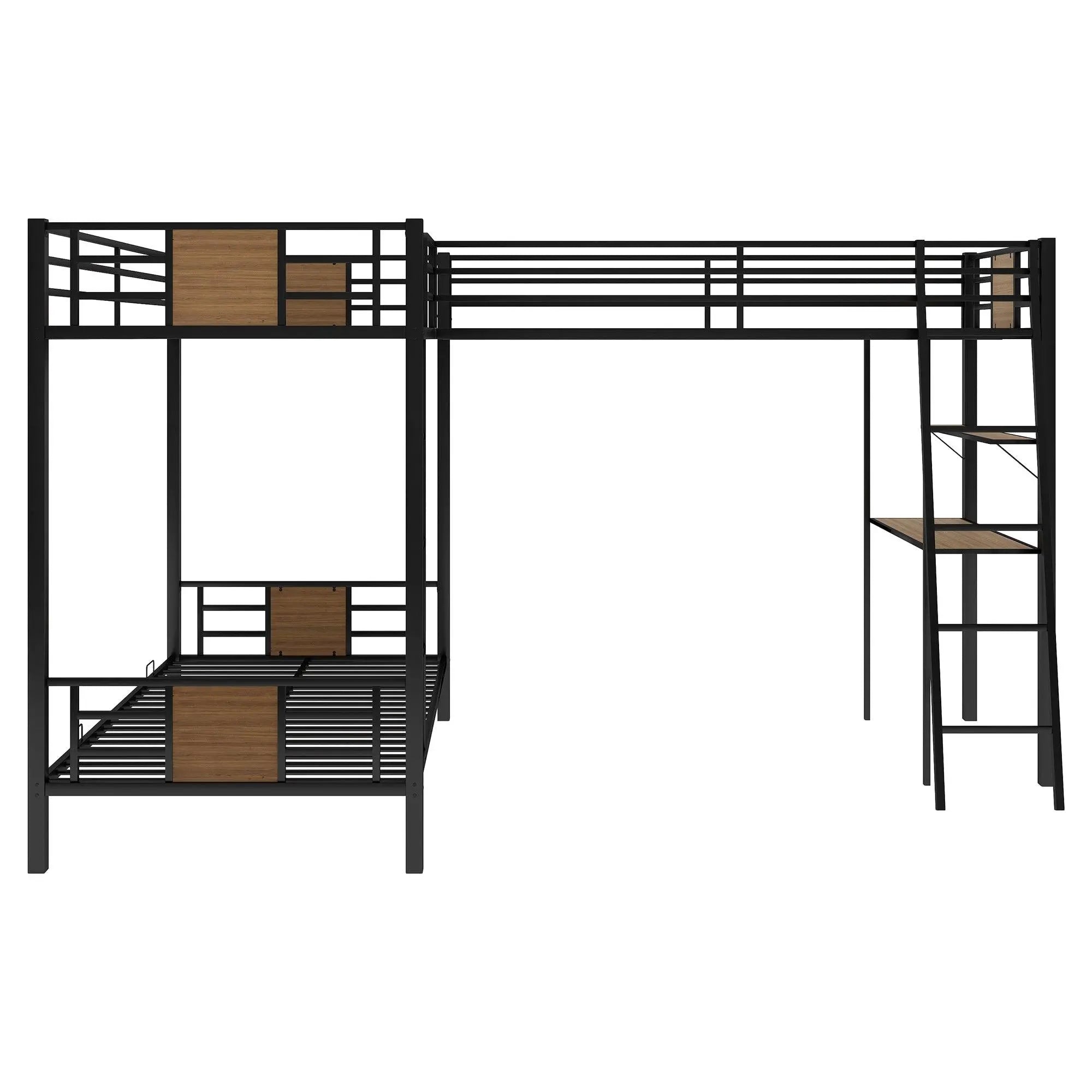 Bellemave® Twin Size Metal Triple Bunk Bed L - Shaped with Desk and Shelf - Bellemave