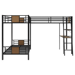 Bellemave® Twin Size Metal Triple Bunk Bed L - Shaped with Desk and Shelf - Bellemave