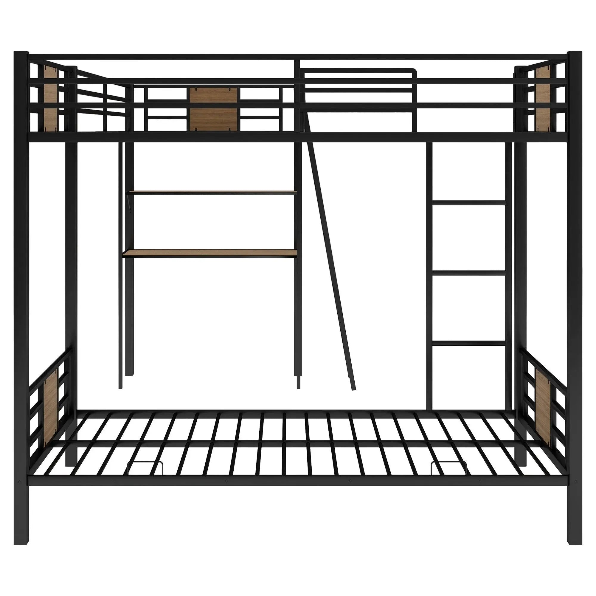 Bellemave® Twin Size Metal Triple Bunk Bed L - Shaped with Desk and Shelf - Bellemave