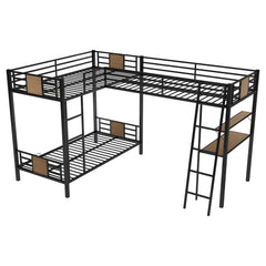 Bellemave® Twin Size Metal Triple Bunk Bed L - Shaped with Desk and Shelf - Bellemave