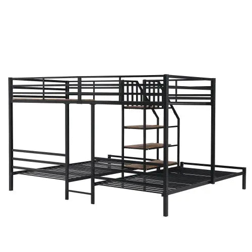Bellemave Twin Size Metal Triple Bunk Bed with Storage Shelves Staircase - Bellemave