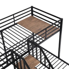 Bellemave Twin Size Metal Triple Bunk Bed with Storage Shelves Staircase - Bellemave