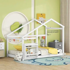 Bellemave® Twin Size Montessori Wooden Floor House Bed - Bellemave
