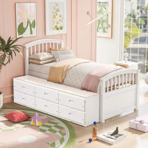 Bellemave® Twin Size Solid Wood Platform Bed with 6 Drawers - Bellemave