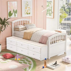 Bellemave® Twin Size Solid Wood Platform Bed with 6 Drawers - Bellemave