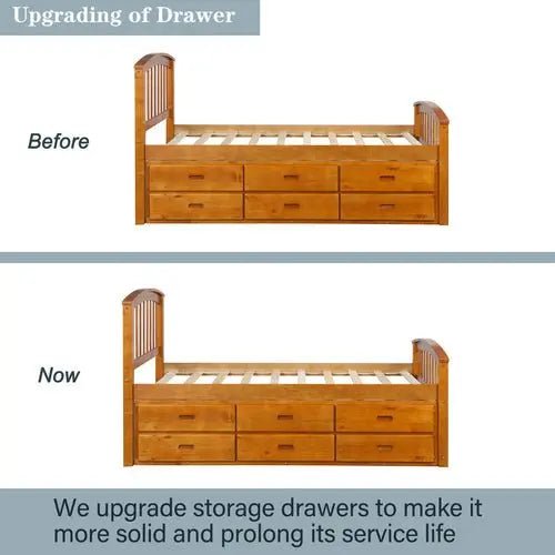 Bellemave® Twin Size Solid Wood Platform Bed with 6 Drawers - Bellemave