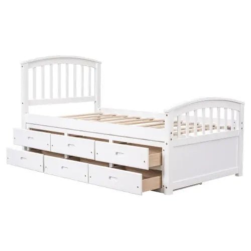 Bellemave® Twin Size Solid Wood Platform Bed with 6 Drawers - Bellemave