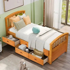 Bellemave® Twin Size Solid Wood Platform Bed with 6 Drawers - Bellemave
