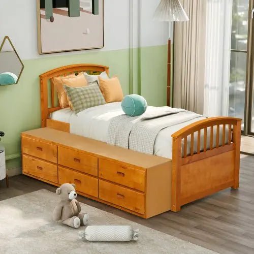 Bellemave® Twin Size Solid Wood Platform Bed with 6 Drawers - Bellemave