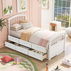 Bellemave® Twin Size Solid Wood Platform Bed with 6 Drawers - Bellemave