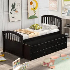 Bellemave® Twin Size Solid Wood Platform Bed with 6 Drawers - Bellemave