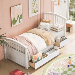 Bellemave® Twin Size Solid Wood Platform Bed with 6 Drawers - Bellemave