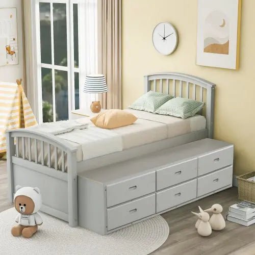 Bellemave® Twin Size Solid Wood Platform Bed with 6 Drawers - Bellemave