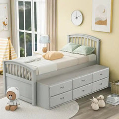 Bellemave® Twin Size Solid Wood Platform Bed with 6 Drawers - Bellemave