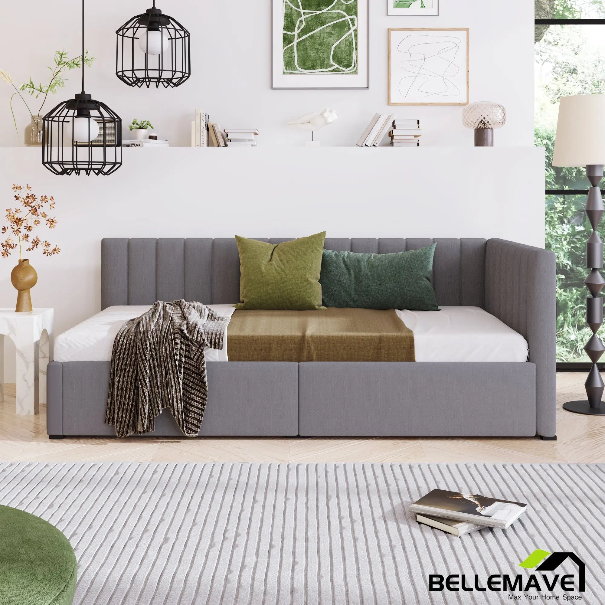 Bellemave® Twin Size Upholstered Daybed with 2 Drawers - Bellemave