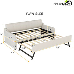 Bellemave® Twin Size Upholstered Daybed with Trundle and USB Charging - Bellemave