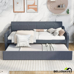 Bellemave® Twin Size Upholstered Daybed with Trundle and USB Charging - Bellemave
