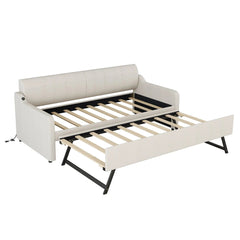 Bellemave® Twin Size Upholstered Daybed with Trundle and USB Charging - Bellemave