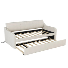 Bellemave® Twin Size Upholstered Daybed with Trundle and USB Charging - Bellemave
