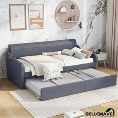 Bellemave® Twin Size Upholstered Daybed with Trundle and USB Charging - Bellemave