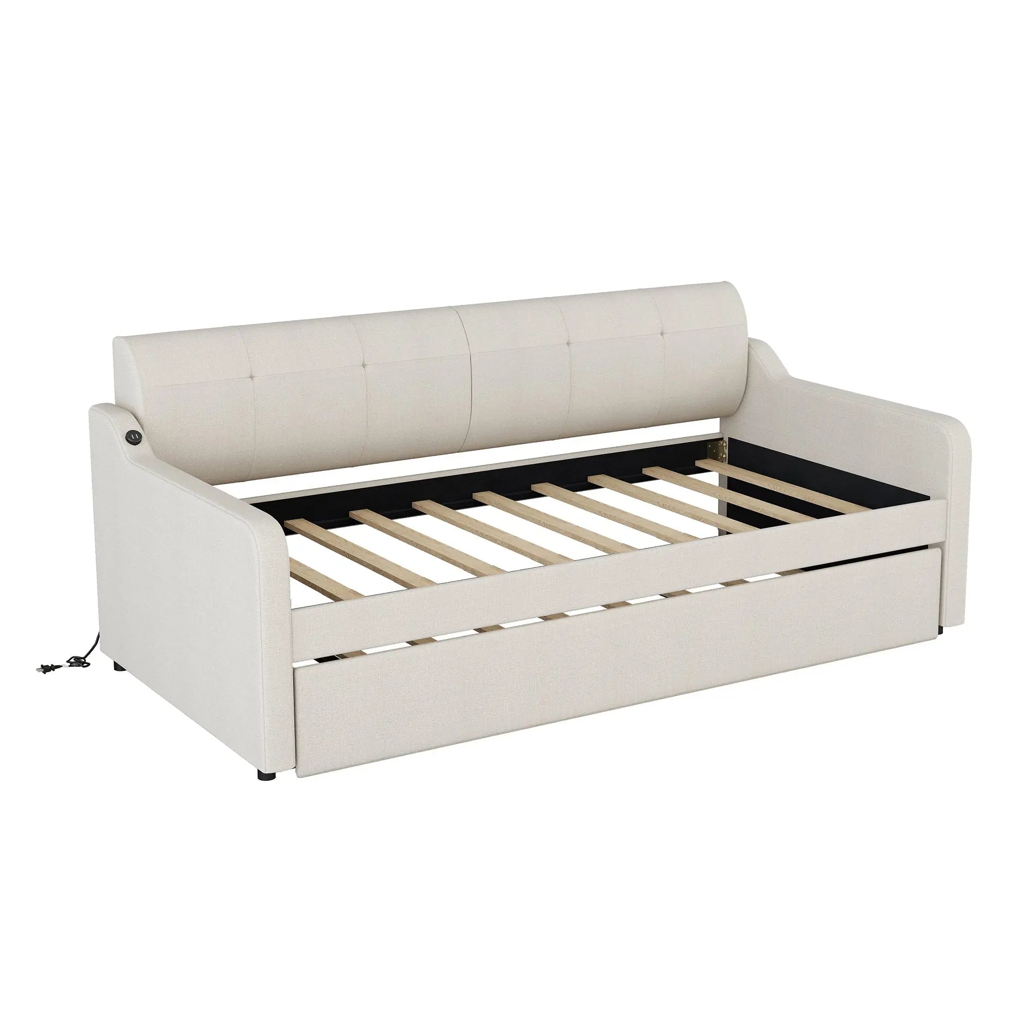 Bellemave® Twin Size Upholstered Daybed with Trundle and USB Charging - Bellemave