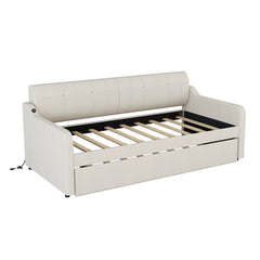Bellemave® Twin Size Upholstered Daybed with Trundle and USB Charging - Bellemave