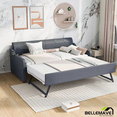 Bellemave® Twin Size Upholstered Daybed with Trundle and USB Charging - Bellemave