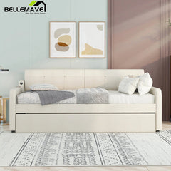 Bellemave® Twin Size Upholstered Daybed with Trundle and USB Charging - Bellemave