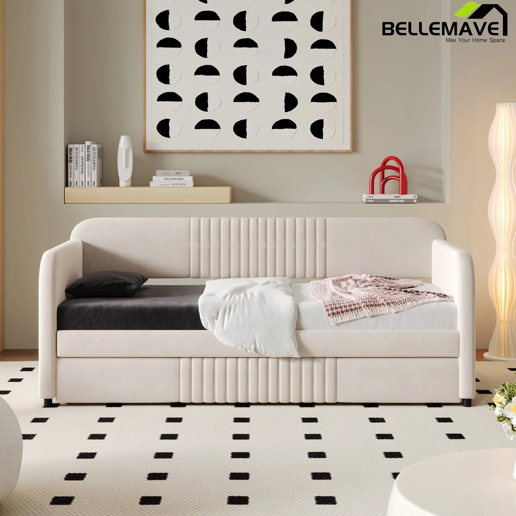 Bellemave® Twin Size Upholstered Daybed with Trundle Bed - Bellemave