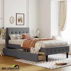 Bellemave® Twin Size Upholstered Platform Bed with 2 Drawers - Bellemave