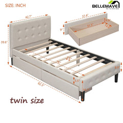 Bellemave® Twin Size Upholstered Platform Bed with 2 Drawers - Bellemave