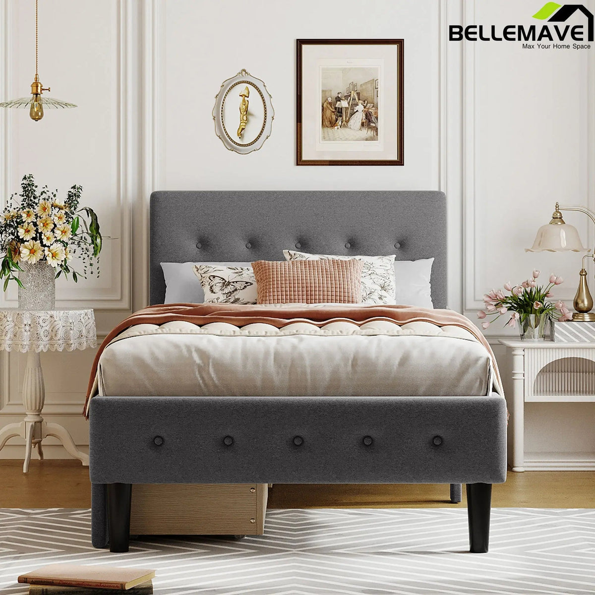 Bellemave® Twin Size Upholstered Platform Bed with 2 Drawers - Bellemave
