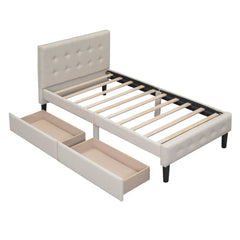 Bellemave® Twin Size Upholstered Platform Bed with 2 Drawers - Bellemave