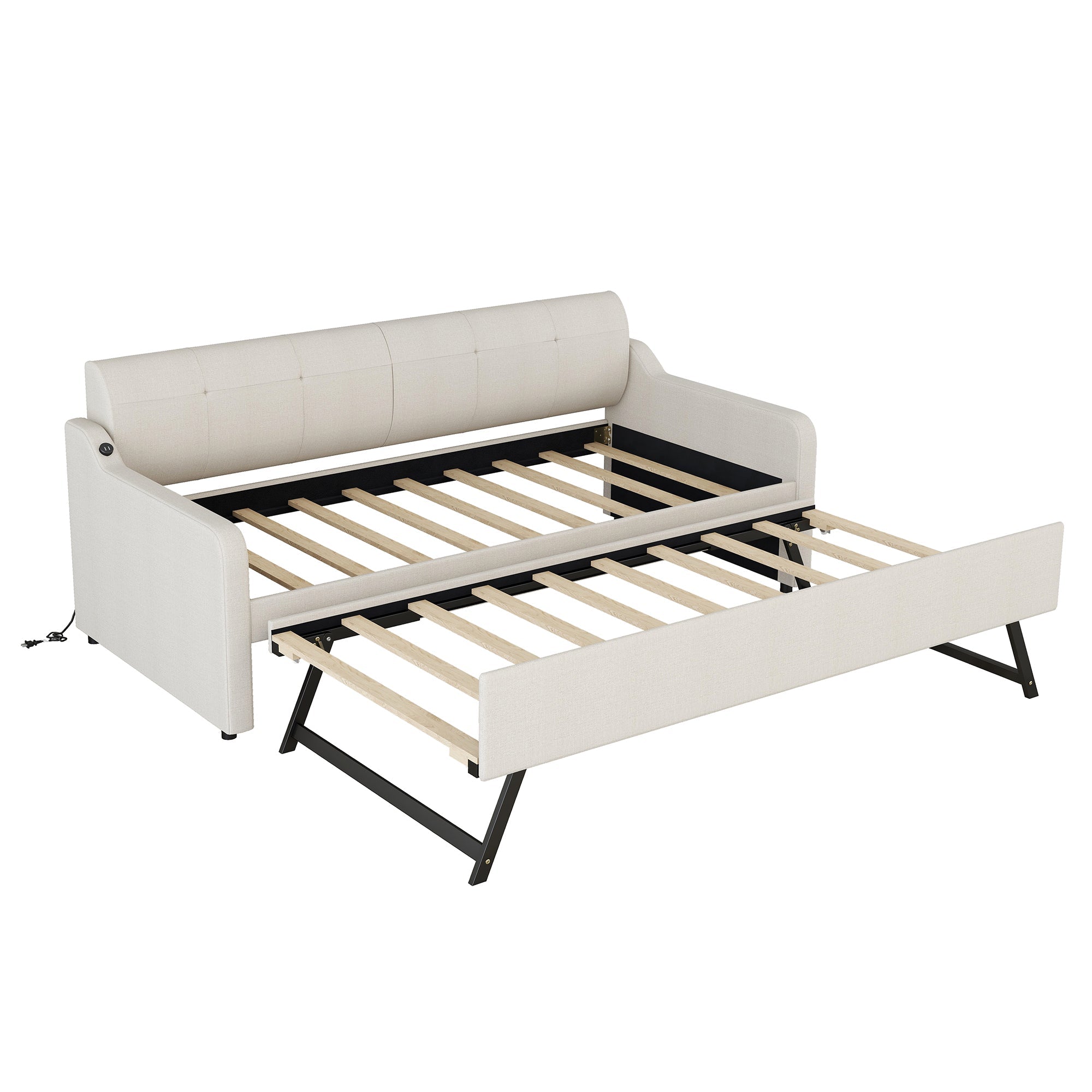Bellemave Twin Size Upholstery Daybed with Trundle and USB Charging - Bellemave