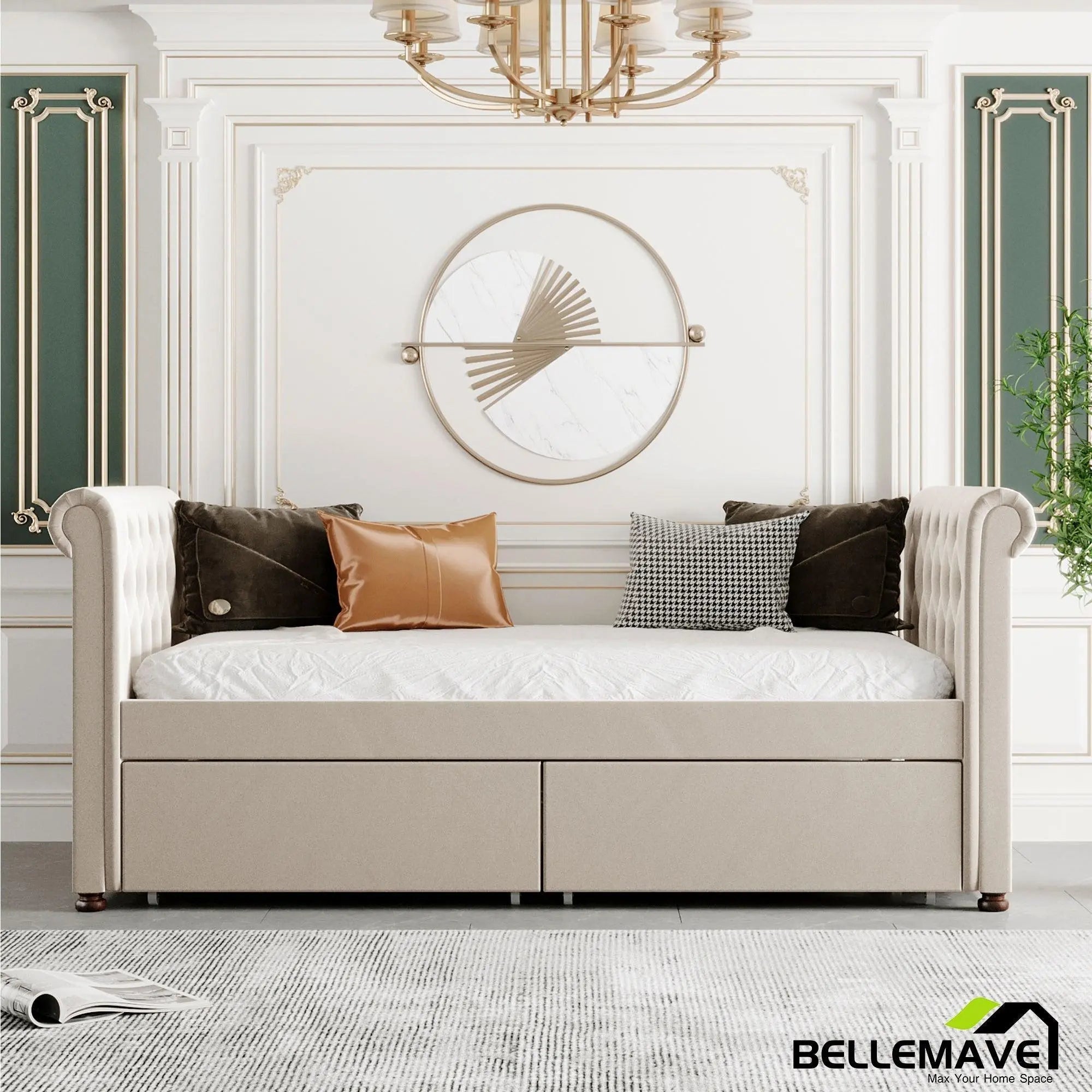 Bellemave® Twin Size Velvet Upholstered Daybed with Drawers - Bellemave